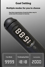 Flexora cordless battle rope for smart Bluetooth skipping, shown coiled with digital display and adjustable handles.