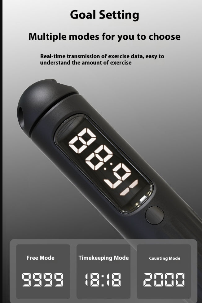 Flexora cordless battle rope for smart Bluetooth skipping, shown coiled with digital display and adjustable handles.
