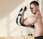 Flexora multi-functional U-shaped arm strengthener demonstrating ergonomic design for upper body exercise and muscle building.