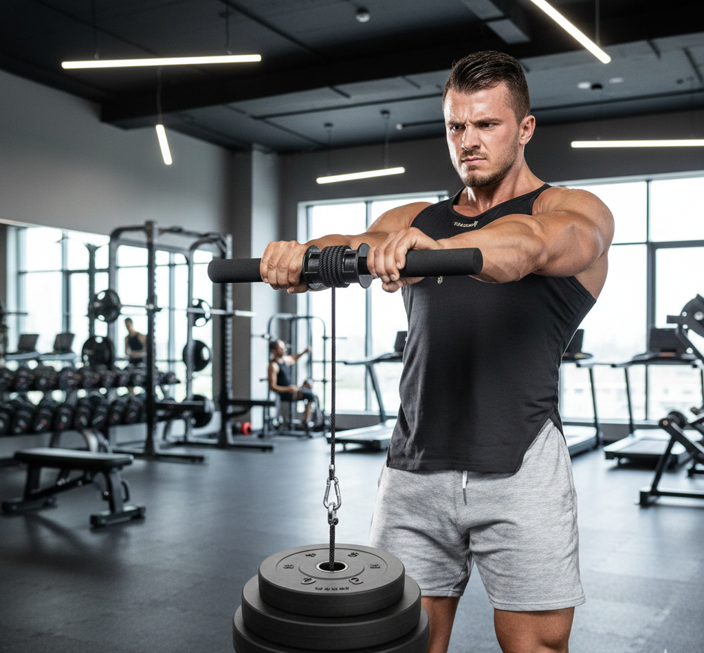 Flexora wrist roller with textured handle and sturdy build for forearm strength training.