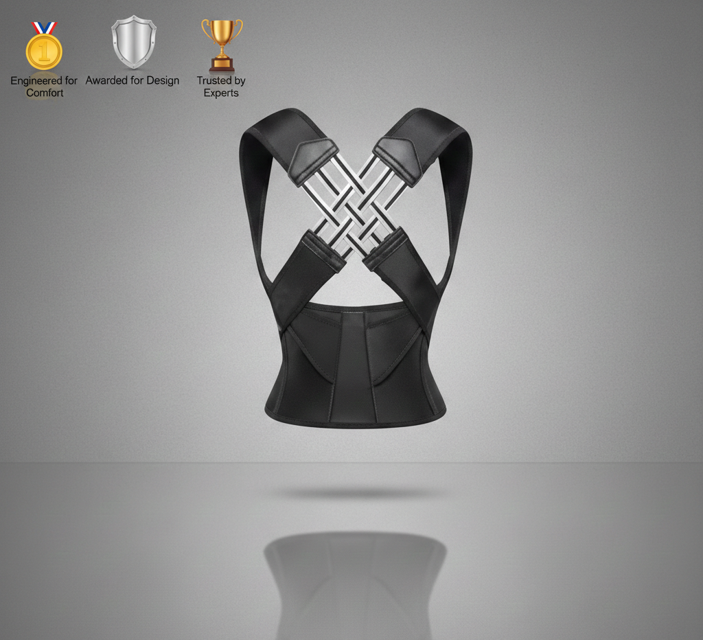 Flexora X-Back Posture Corrector worn over shoulders, designed to improve posture and support back alignment.