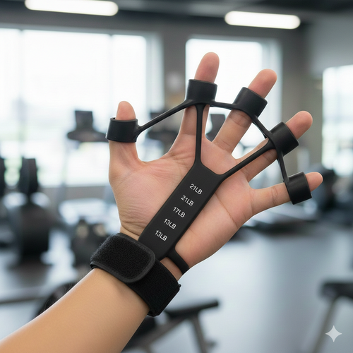 Flexora adjustable hand gripper for grip strength, featuring a 5-60kg resistance range, shown in a close-up image.