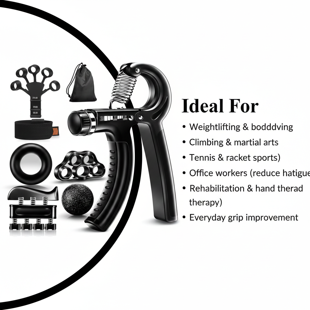 Flexora adjustable hand gripper with 5-60kg grip strength, featuring textured handles for a secure grip.