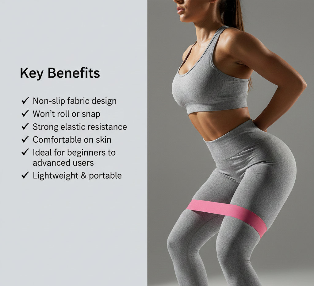 Flexora fabric resistance bands in various colors for strength training and exercise workouts.