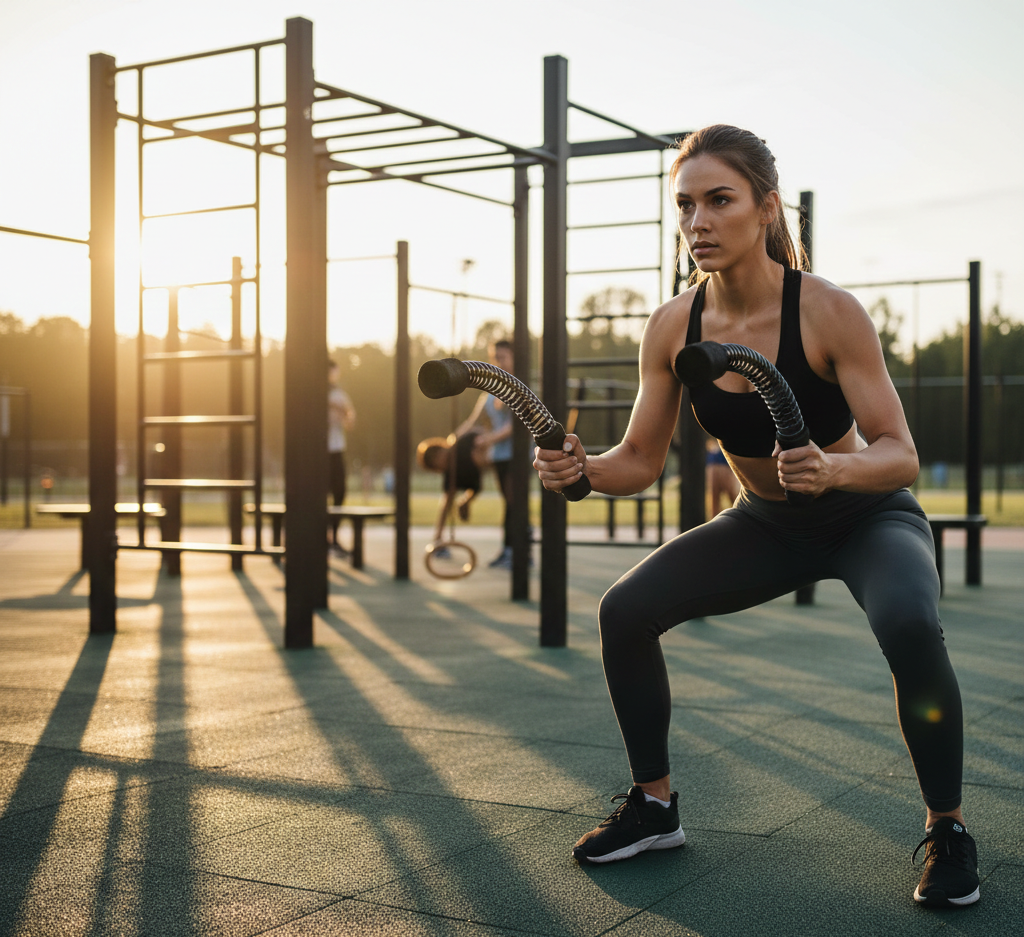 Flexora cordless battle rope in bright yellow, showing its textured surface and sturdy, flexible design for intense workout routines.