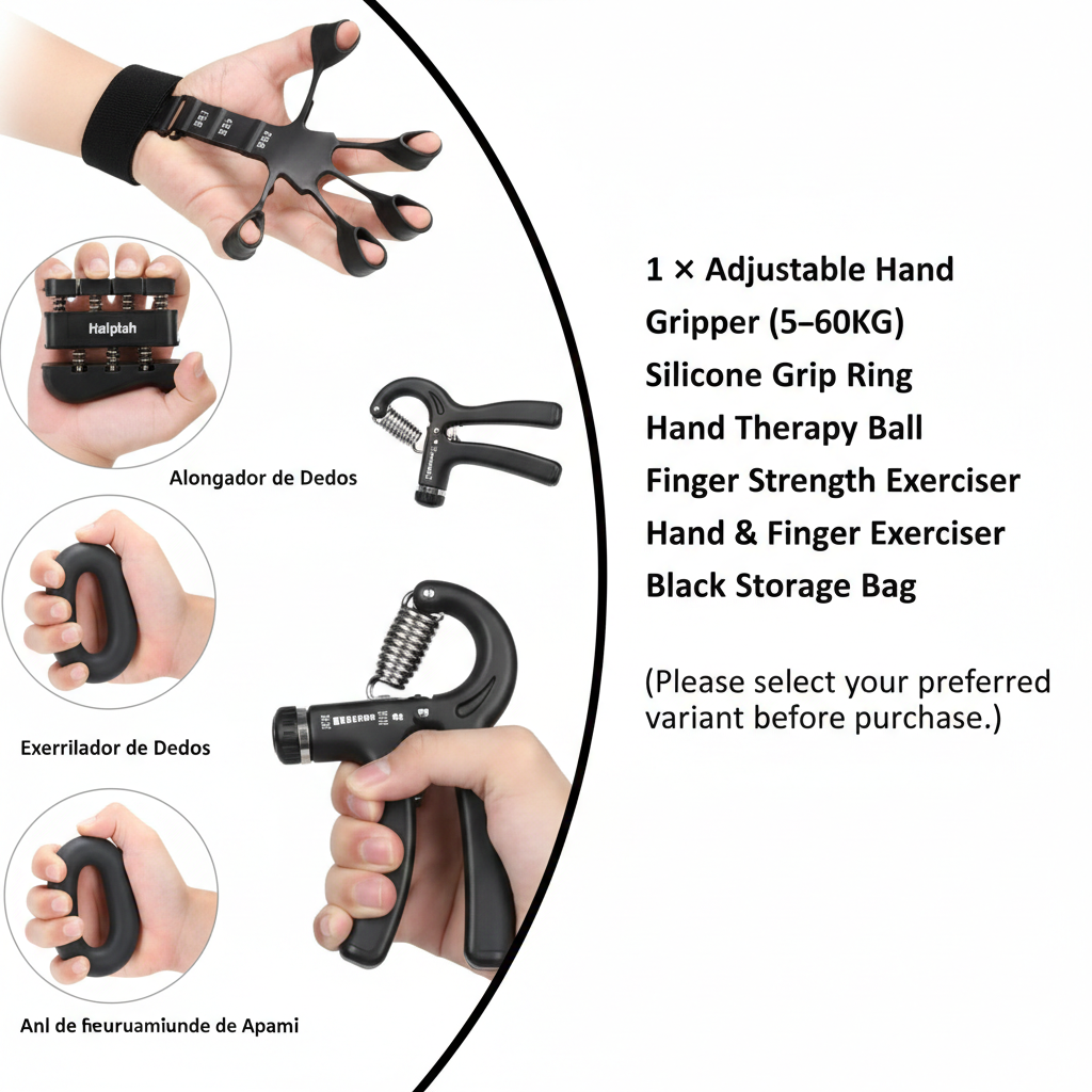 Flexora adjustable hand gripper with 5-60kg grip strength, featuring ergonomic design and textured handles for effective hand exercise.
