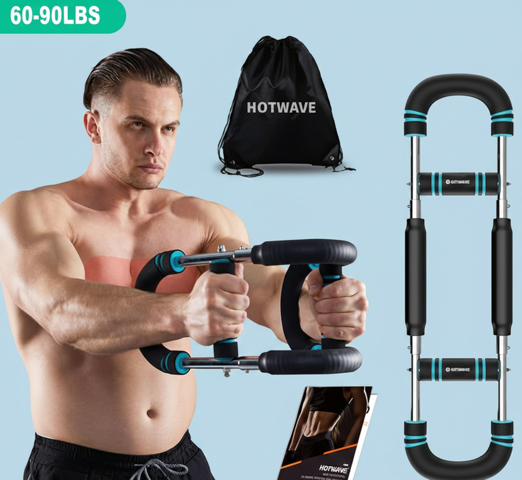Flexora multi-functional U-shaped arm strengthener in blue, designed for upper body workout and muscle toning.