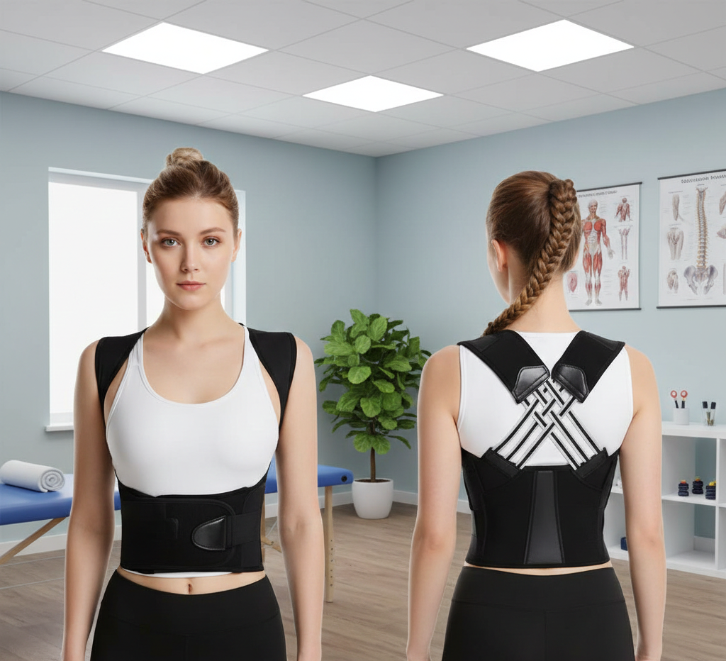 Flexora X-Back Posture Corrector showing adjustable straps and supportive design for improved posture.